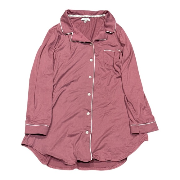 Large NINE WEST Women's Pink Button-Up Sleep Shirt - Picture 1 of 8